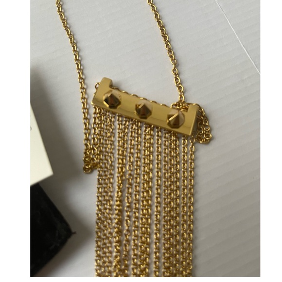 Rebecca Minkoff gold bar necklace with spikes and tassel. - Picture 2 of 5